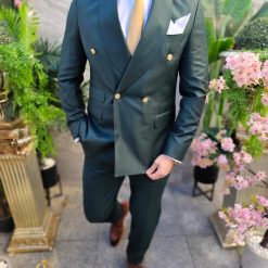 Costum elegant de barbati verde cu butoni aurii Sacou si Pantalon C4506 8