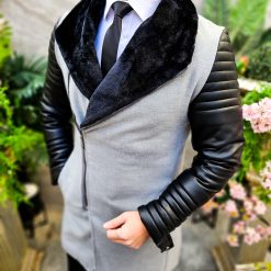 Palton de barbati lung Slim Fit Gri PT473 3