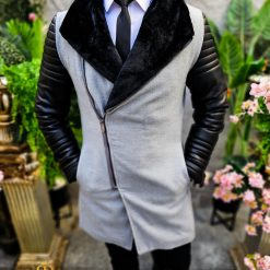 Palton de barbati lung Slim Fit Gri PT473 4