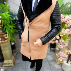 Palton de barbati lung Slim Fit crem PT474 4