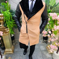Palton de barbati lung Slim Fit crem PT474 5