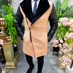 Palton de barbati lung Slim Fit crem PT474 7