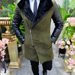 Palton de barbati lung Slim Fit verde PT475 3