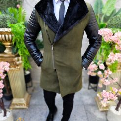 Palton de barbati lung Slim Fit verde PT475 4