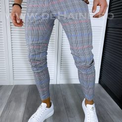 Pantaloni barbati casual regular fit gri in carouri B1561 B6-5.2 / 19-1 E ~-Pantaloni > Pantaloni casual