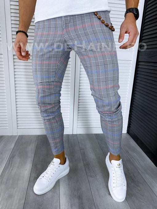 Pantaloni barbati casual regular fit gri in carouri B1561 B6-5.2 / 19-1 E ~-Pantaloni > Pantaloni casual