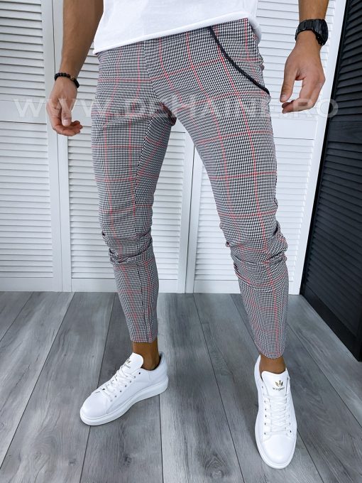 Pantaloni barbati casual regular fit gri in carouri B1910 17-4 e ~-Pantaloni > Pantaloni casual