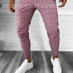 Pantaloni barbati casual regular fit roz in carouri B7873 12-2 E ~-Pantaloni > Pantaloni casual