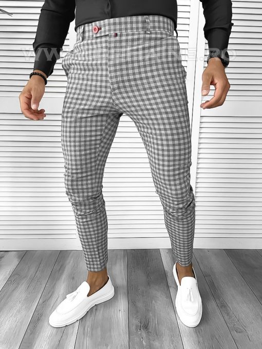Pantaloni barbati eleganti gri in carouri B1886 18-2 E ~-Pantaloni > Pantaloni eleganti
