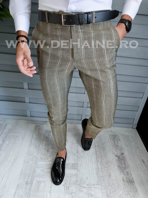Pantaloni barbati eleganti kaki in dungi B1630 12-5 e ~-Pantaloni > Pantaloni eleganti