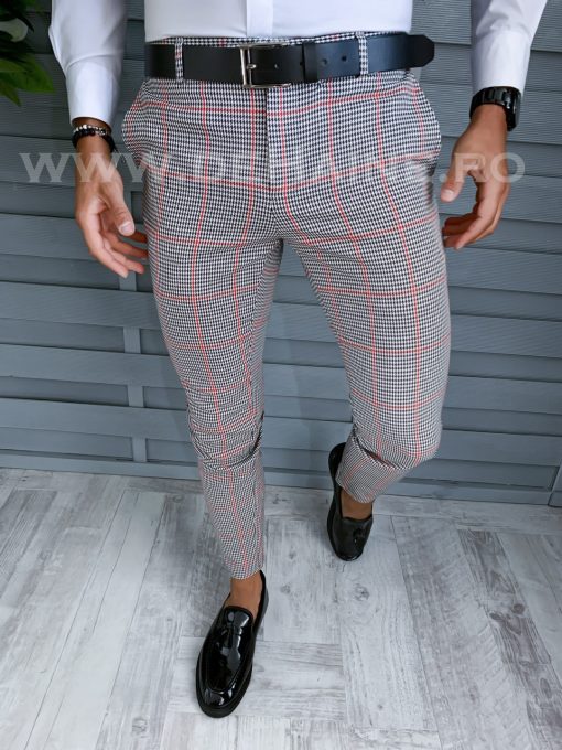 Pantaloni barbati eleganti regular fit in carouri B1910 17-4 e ~-Pantaloni > Pantaloni eleganti