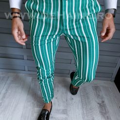 Pantaloni barbati eleganti verzi in dungi B1772 E 22-5 ~-Pantaloni > Pantaloni eleganti