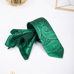 Set Cravata si batista verde cu model - CV966-Accesorii
