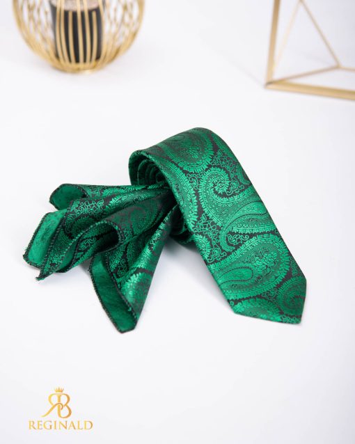 Set Cravata si batista verde cu model - CV966-Accesorii