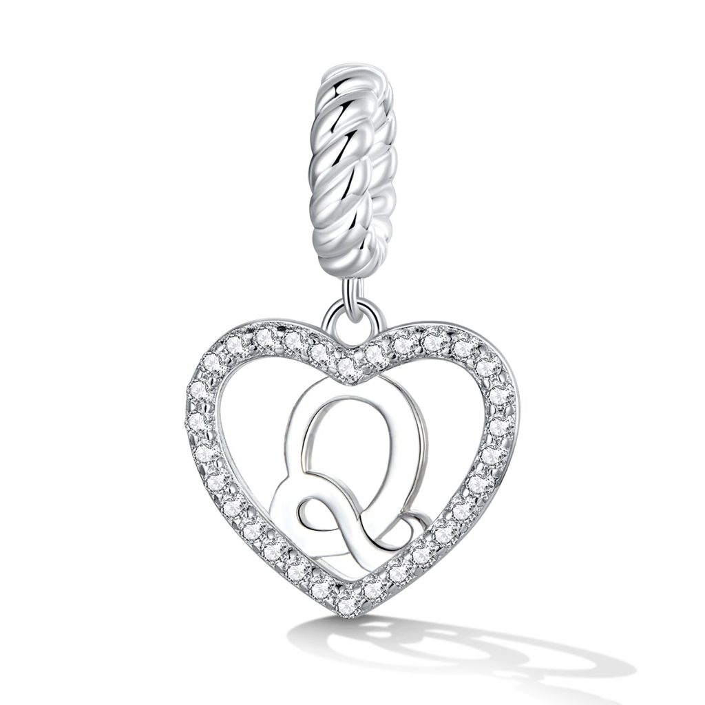 Talisman din argint Heart Letter Q-Talismane >> Talismane din Argint (toate)