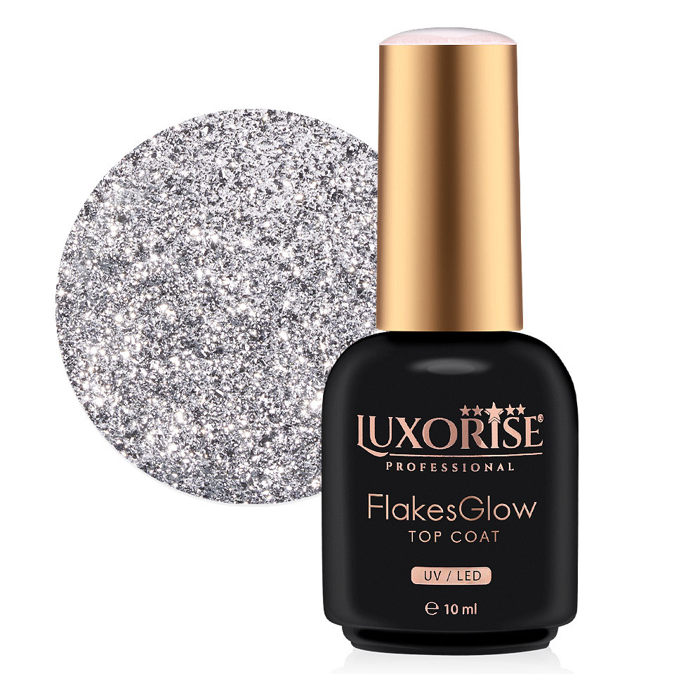 Top Coat LUXORISE - FlakesGlow Silvery Spell 10ml-Accesorii Unghii > Primer / Base Coat / Top Coat