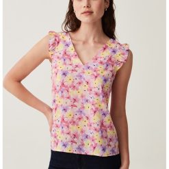 Bluza cu decolteu in V si imprimeu floral-FEMEI-IMBRACAMINTE/Bluze