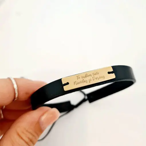 Bratara Te iubim tati si nume gravate - Argint 925 placat cu Aur 18k