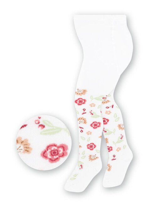 Ciorapi bebelusi bumbac albi cu floricele Steven S071-338-COPII