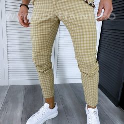 Pantaloni barbati casual regular fit bej in carouri B1589 13-5 E~-Pantaloni > Pantaloni casual
