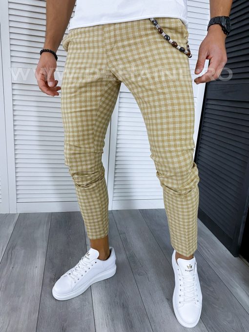 Pantaloni barbati casual regular fit bej in carouri B1589 13-5 E~-Pantaloni > Pantaloni casual