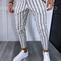 Pantaloni barbati casual regular fit bej in dungi B1594 E 12-2~-Pantaloni > Pantaloni casual