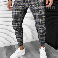 Pantaloni barbati casual regular fit bleumarin in carouri B7846 7-5 E ~-Pantaloni > Pantaloni casual