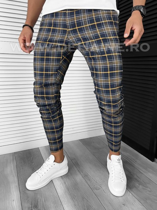 Pantaloni barbati casual regular fit bleumarin in carouri B7846 7-5 E ~-Pantaloni > Pantaloni casual