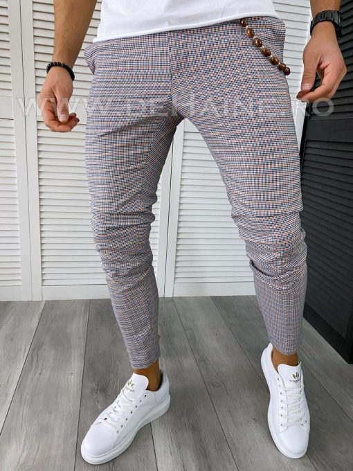 Pantaloni barbati casual regular fit in carouri B1552 F6-4 / 14-5 E~-Pantaloni > Pantaloni casual