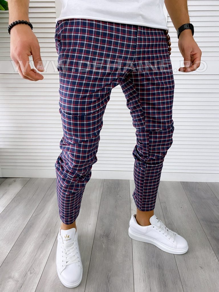 Pantaloni barbati casual regular fit in carouri B1727 10-4 E*-Pantaloni > Pantaloni casual