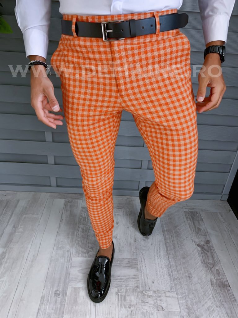 Pantaloni barbati eleganti portocalii B1880 20-2 e ~-Pantaloni > Pantaloni eleganti