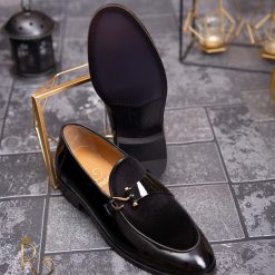 Pantofi Loafers de barbati din piele naturala Negru catifea P1537 2