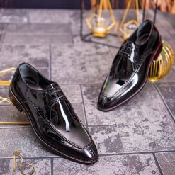 Pantofi cu siret barbatesti negri din piele naturala One Cut P1723 3