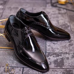 Pantofi cu siret barbatesti negri din piele naturala One Cut P1723 4