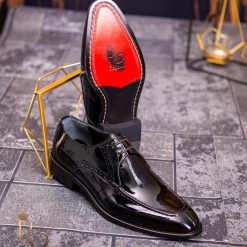 Pantofi cu siret barbatesti negri din piele naturala One Cut P1723 5