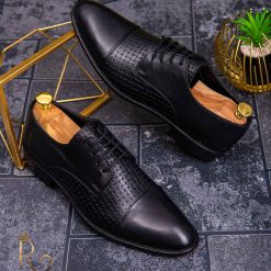 Pantofi de barbati Negri cu siret din piele naturala P1258 3