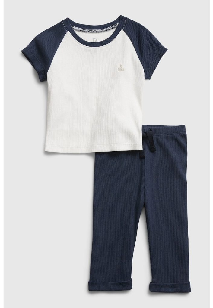 Set de pantaloni si tricou de bumbac cu aspect striat-FETE-IMBRACAMINTE/Seturi de imbracaminte