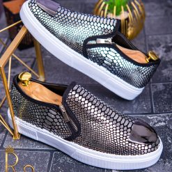 Tenisi de barbati Death Skull Piele sarpe argintie – AD214 3