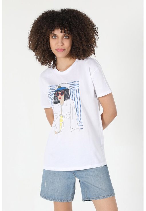 Tricou din bumbac cu imprimeu grafic-FEMEI-IMBRACAMINTE/Tricouri si maiouri