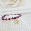 Bratara Vitalitate - Imbratisare Luna&Soare - Charm si bilute 2.5 mm din Argint 925 placat cu Aur Galben 18k - Pietre semiprețioase Rubin & Ametist fatetat - Snur nude-Colectii >> Bijuterii VITALITATE >> Noutati