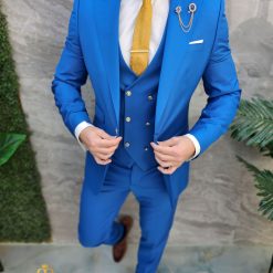 Costum de barbati Albastru cu nasturi aurii Sacou Vesta si Pantalon C4671 4