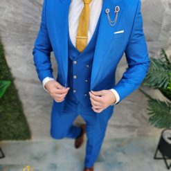 Costum de barbati Albastru cu nasturi aurii Sacou Vesta si Pantalon C4671 6