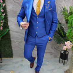 Costum de barbati Albastru cu nasturi aurii Sacou Vesta si Pantalon C4675 4