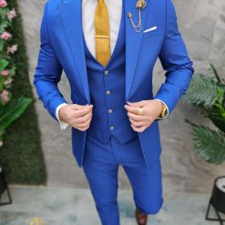 Costum de barbati Albastru cu nasturi aurii Sacou Vesta si Pantalon C4675 5