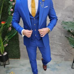 Costum de barbati Albastru cu nasturi aurii Sacou Vesta si Pantalon C4675 7