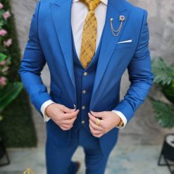 Costum de barbati Albastru cu nasturi aurii Sacou Vesta si Pantalon C4681 6