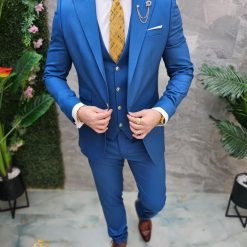 Costum de barbati Albastru cu nasturi aurii Sacou Vesta si Pantalon C4681 7