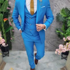 Costum de barbati Albastru deschis cu nasturi aurii Sacou Vesta si Pantalon C4693 6