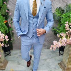 Costum de barbati Bleu Sacou Vesta si Pantalon C4687 2