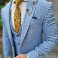 Costum de barbati Bleu Sacou Vesta si Pantalon C4687 3